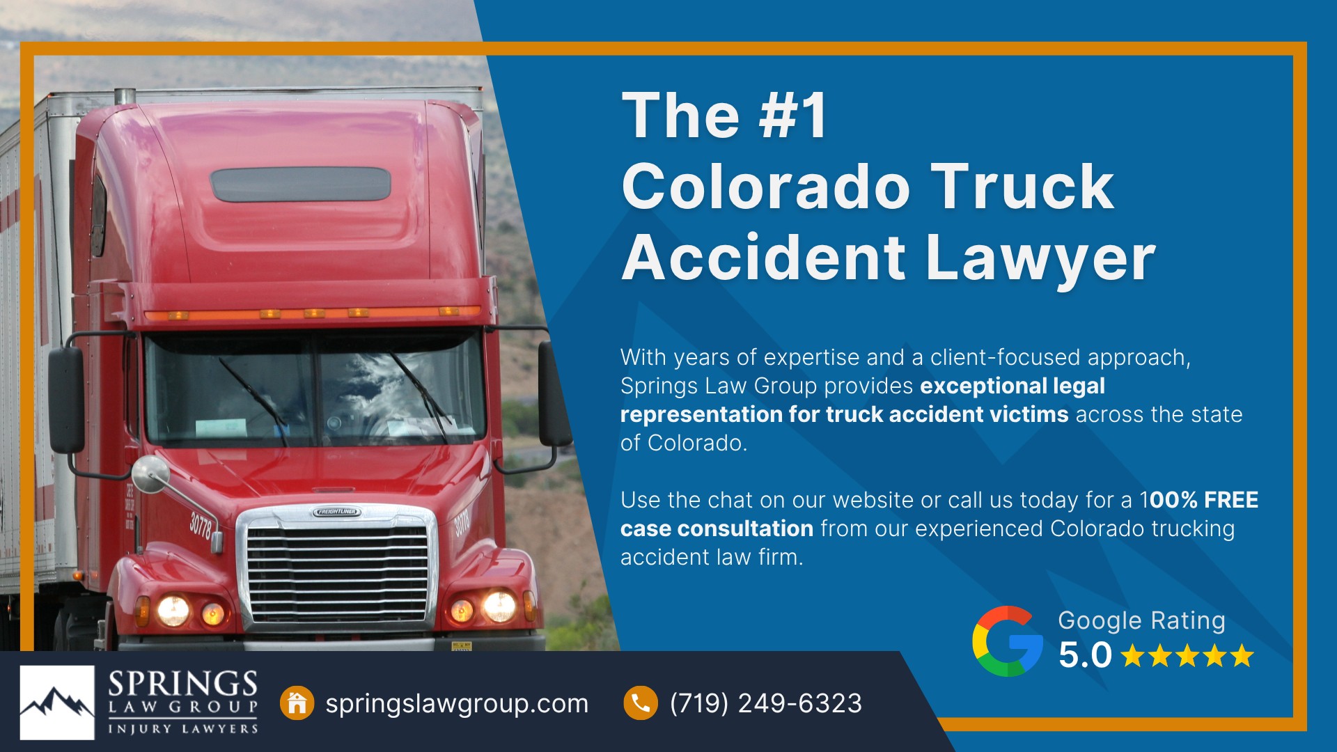 The #1 Colorado Truck Accident Lawyer Springs Law Group; Meet Our Team of Colorado Truck Accident Attorneys; Steps to Take After Truck Accidents Happen in Colorado; Gathering Evidence for a Truck Accident Claim; Damages in Truck Accident Cases; The Legal Process for a Truck Accident Lawsuit in Colorado; How and Why Do Truck Accidents Happen; Common Truck Accident Injuries; Do You Qualify for a Truck Accident Claim