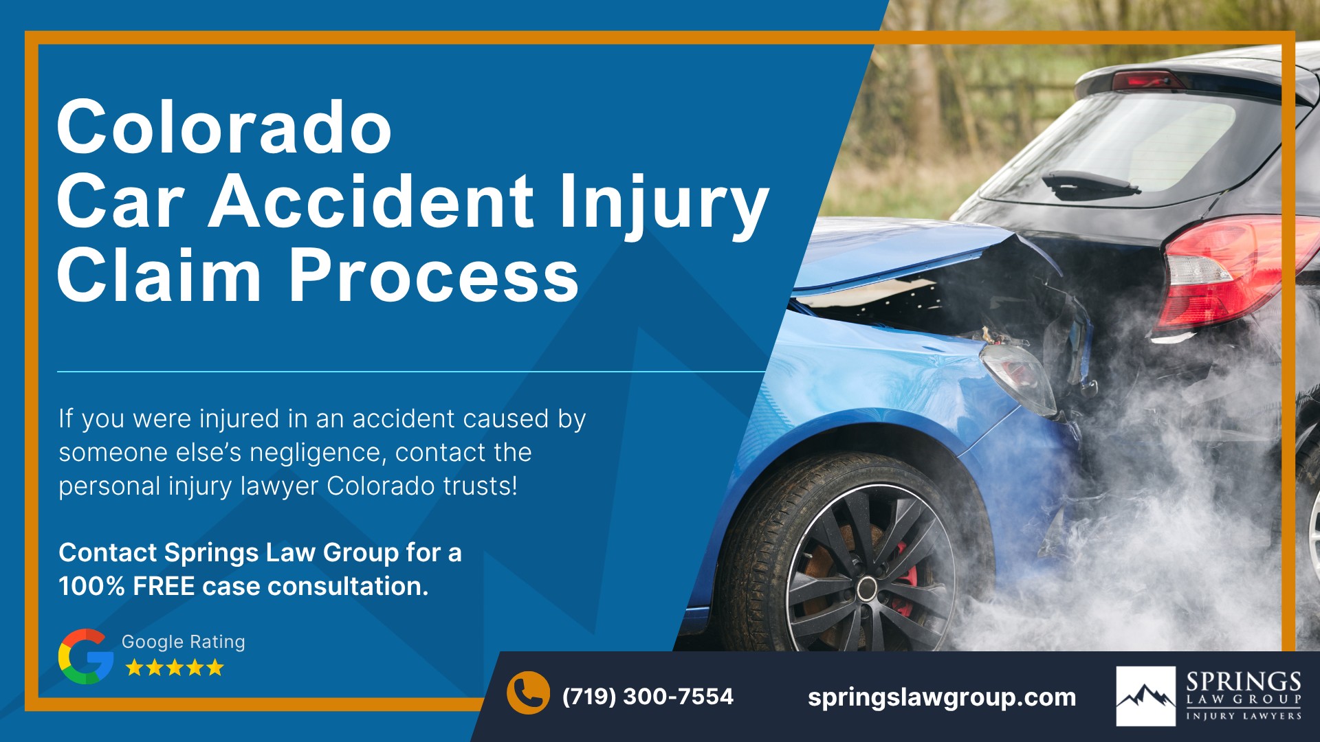 The #1 Colorado Car Accident Lawyer Springs Law Group; Meet Our Colorado Car Accident Lawyers; Steps to Take After a Motor Vehicle Accident in Colorado; Gathering Evidence for Personal Injury Cases; Damages in Colorado Auto Accident Claims; The Legal Process for a Car Accident Claim in Colorado; Colorado Minimum Auto Insurance Requirements; Common Car Accident Injuries; Common Causes of Car Accidents in Colorado; Types of Car Accidents in Colorado (CO); What Is a Contingency Fee and How Does It Work in Colorado Car Accident Cases; What is the Average Contingency Fee Percentage for Car Accident Cases; What Costs Are Covered in a Contingency Fee Agreement; Is a Car Accident Lawyer Worth Hiring Given the Contingency Fee Model; Questions to Ask a Car Accident Attorney About Legal Fees and Costs