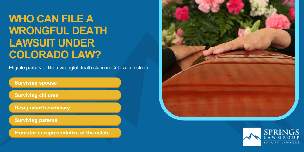 Meet Our Team of Colorado Wrongful Death Attorneys; Types of Wrongful Death Cases Springs Law Group Handles; The Legal Process for a Colorado Wrongful Death Claim; A Brief Overview of the Colorado Wrongful Death Act; Who Can File a Wrongful Death Lawsuit Under Colorado Law (3)