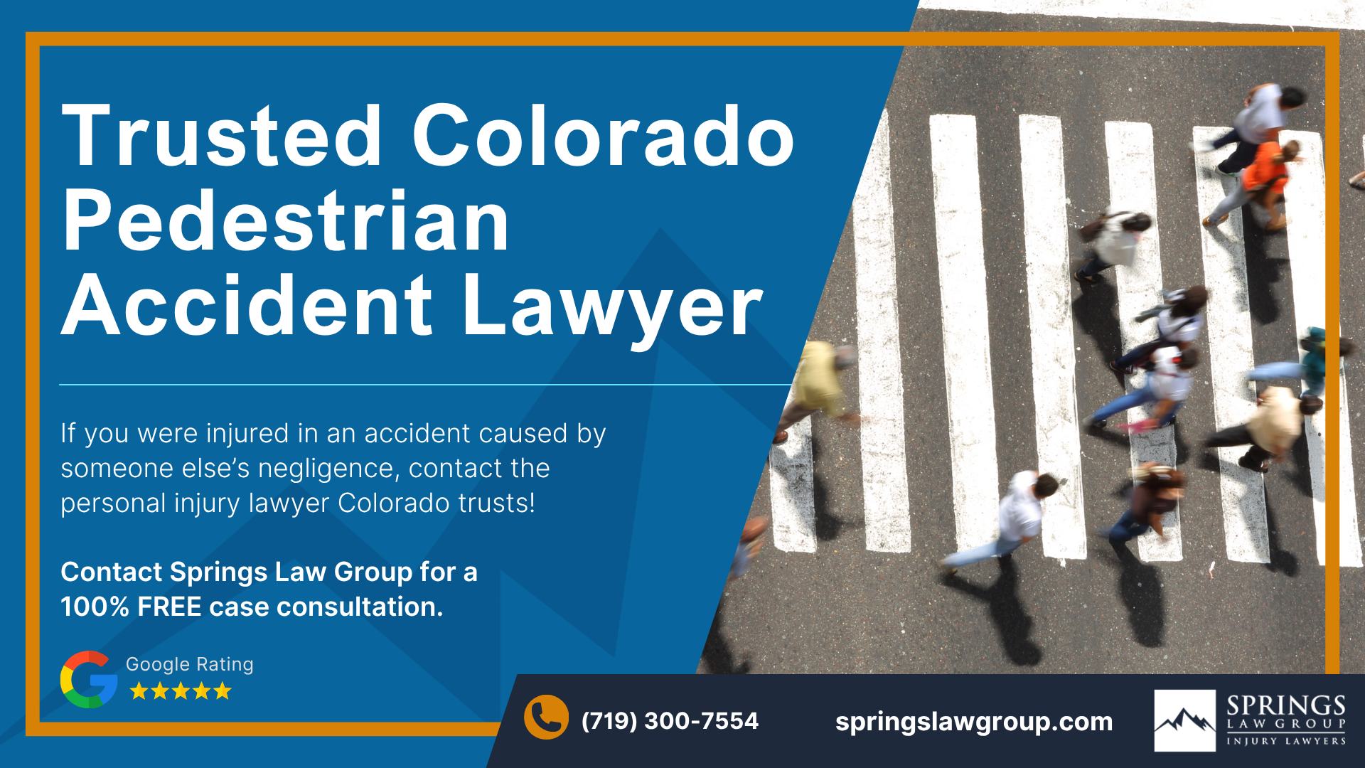 Common Causes of Pedestrian Accidents in Colorado; Common Injuries Sustained in Pedestrian Accidents; The Legal Process for a Pedestrian Accident Case in Colorado; Gathering Evidence for a Pedestrian Accident Case; Damages in Pedestrian Accident Cases; Springs Law Group Colorado Pedestrian Accident Lawyers; Colorado Pedestrian Accident Lawyer