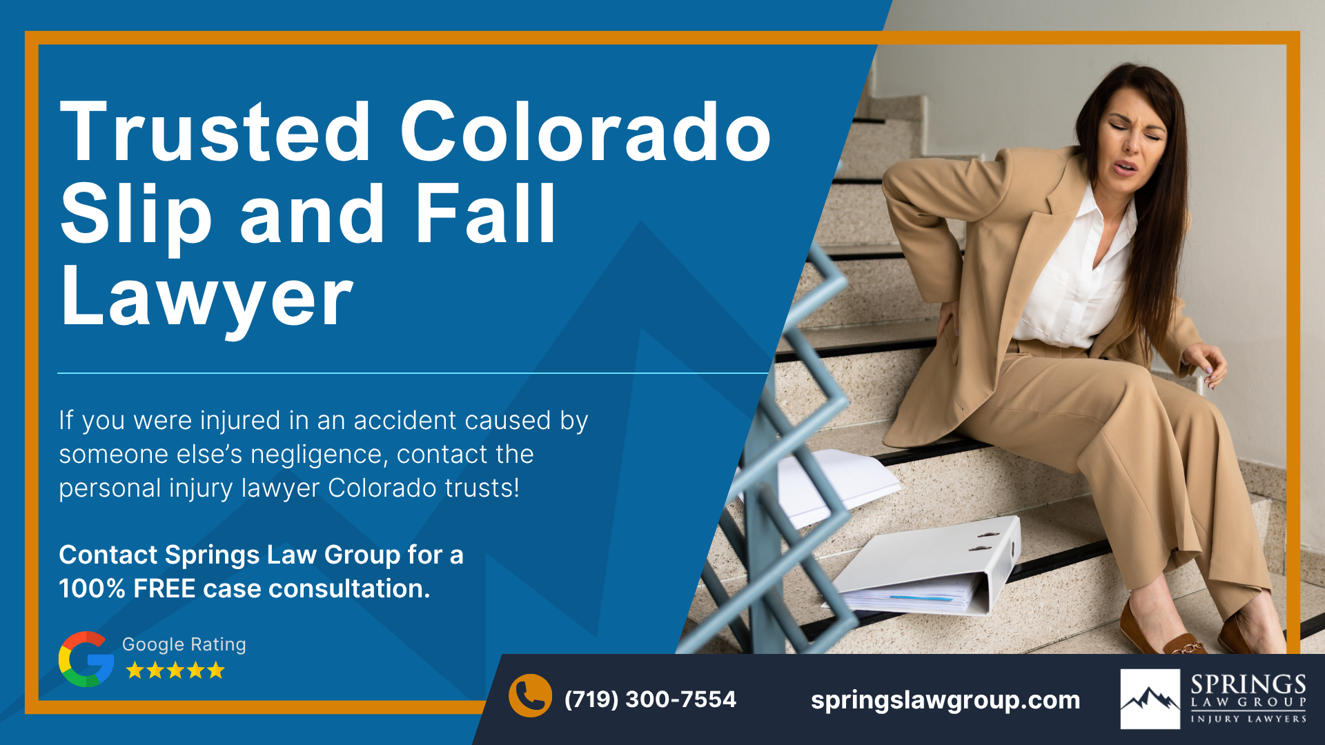Common Premises Liability Cases; Common Slip and Fall Injuries; The Legal Process for a Slip and Fall Accident Lawsuit in Colorado; Gathering Evidence for a Slip and Fall Case; Damages in Slip and Fall Cases; Do You Qualify for a Slip and Fall Lawsuit; Springs Law Group Colorado Slip and Fall Lawyers; Colorado Rideshare Accident Lawyer (2); Colorado Slip and Fall Lawyer