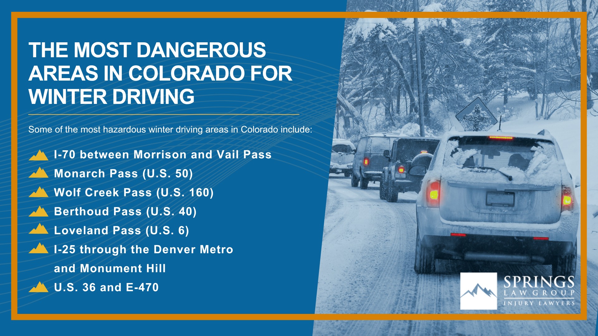 Colorado Winter Driving Laws and Traction Requirements; Vehicle Preparation and Maintenance; Driving Behavior and Techniques; Preparing for Emergencies; Colorado Winter Driving Laws and Legal Responsibilities; The Most Dangerous Areas in Colorado for Winter Driving