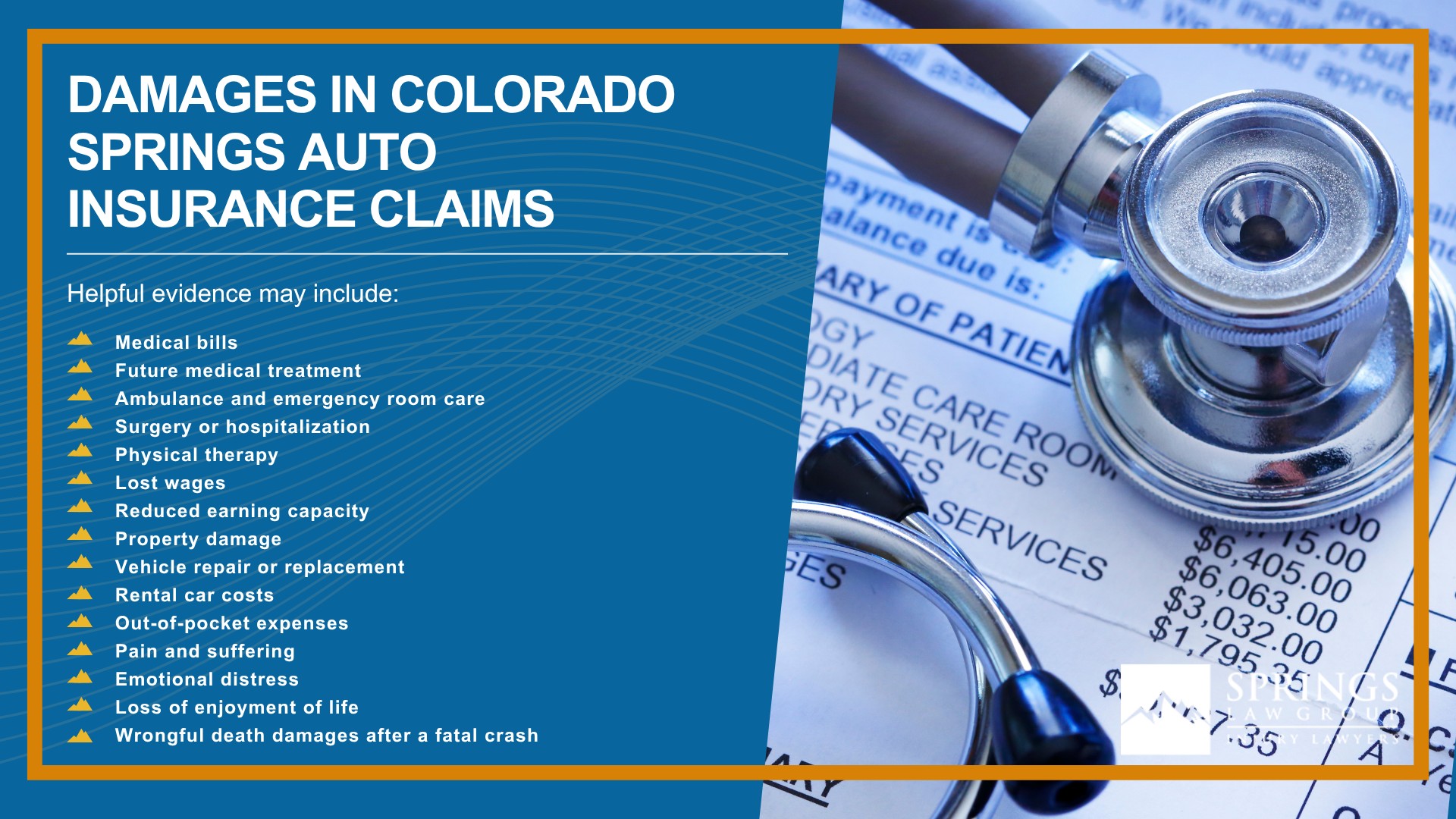 Colorado Minimum Auto Insurance Requirements; Types of Auto Insurance Colorado Springs Drivers May Consider; Medical Payments Coverage After a Colorado Car Accident; How Auto Insurance Works After a Hit-and-Run Accident; Common Auto Insurance Mistakes Colorado Drivers Should Avoid; How Colorado Auto Insurance Laws Affect Personal Injury Claims; Evidence That Can Help Support an Auto Insurance Claim; Damages in Colorado Springs Auto Insurance Claims