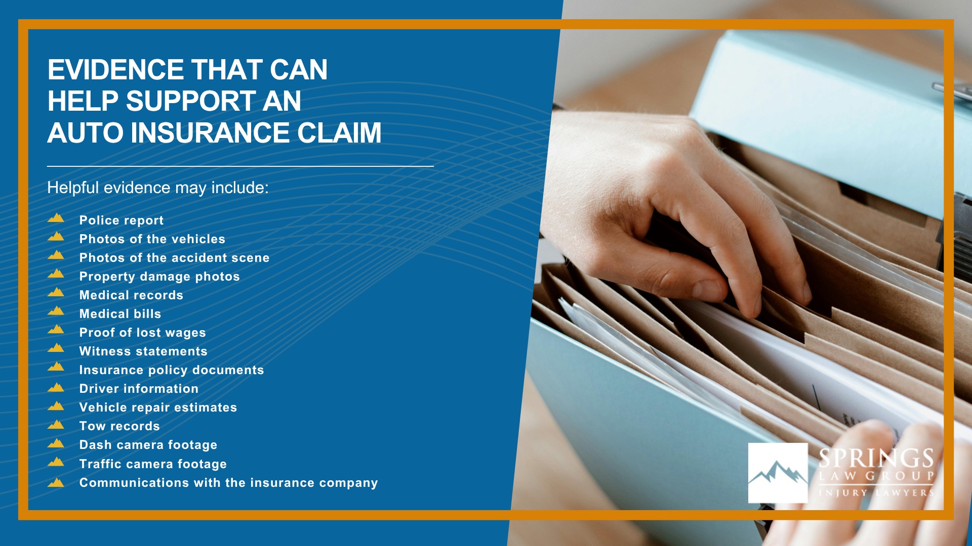 Colorado Minimum Auto Insurance Requirements; Types of Auto Insurance Colorado Springs Drivers May Consider; Medical Payments Coverage After a Colorado Car Accident; How Auto Insurance Works After a Hit-and-Run Accident; Common Auto Insurance Mistakes Colorado Drivers Should Avoid; How Colorado Auto Insurance Laws Affect Personal Injury Claims; Evidence That Can Help Support an Auto Insurance Claim