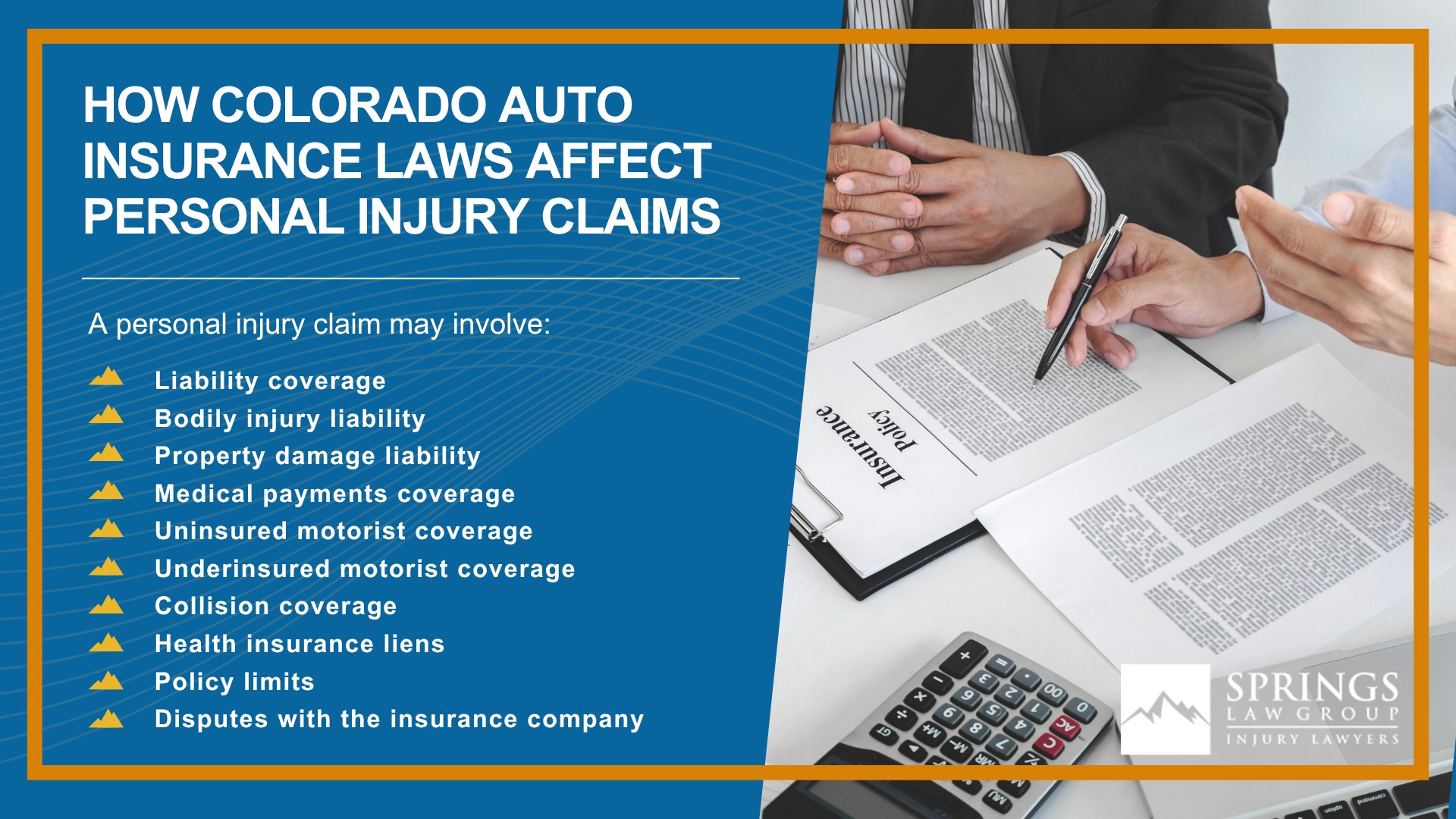 Colorado Minimum Auto Insurance Requirements; Types of Auto Insurance Colorado Springs Drivers May Consider; Medical Payments Coverage After a Colorado Car Accident; How Auto Insurance Works After a Hit-and-Run Accident; Common Auto Insurance Mistakes Colorado Drivers Should Avoid; How Colorado Auto Insurance Laws Affect Personal Injury Claims