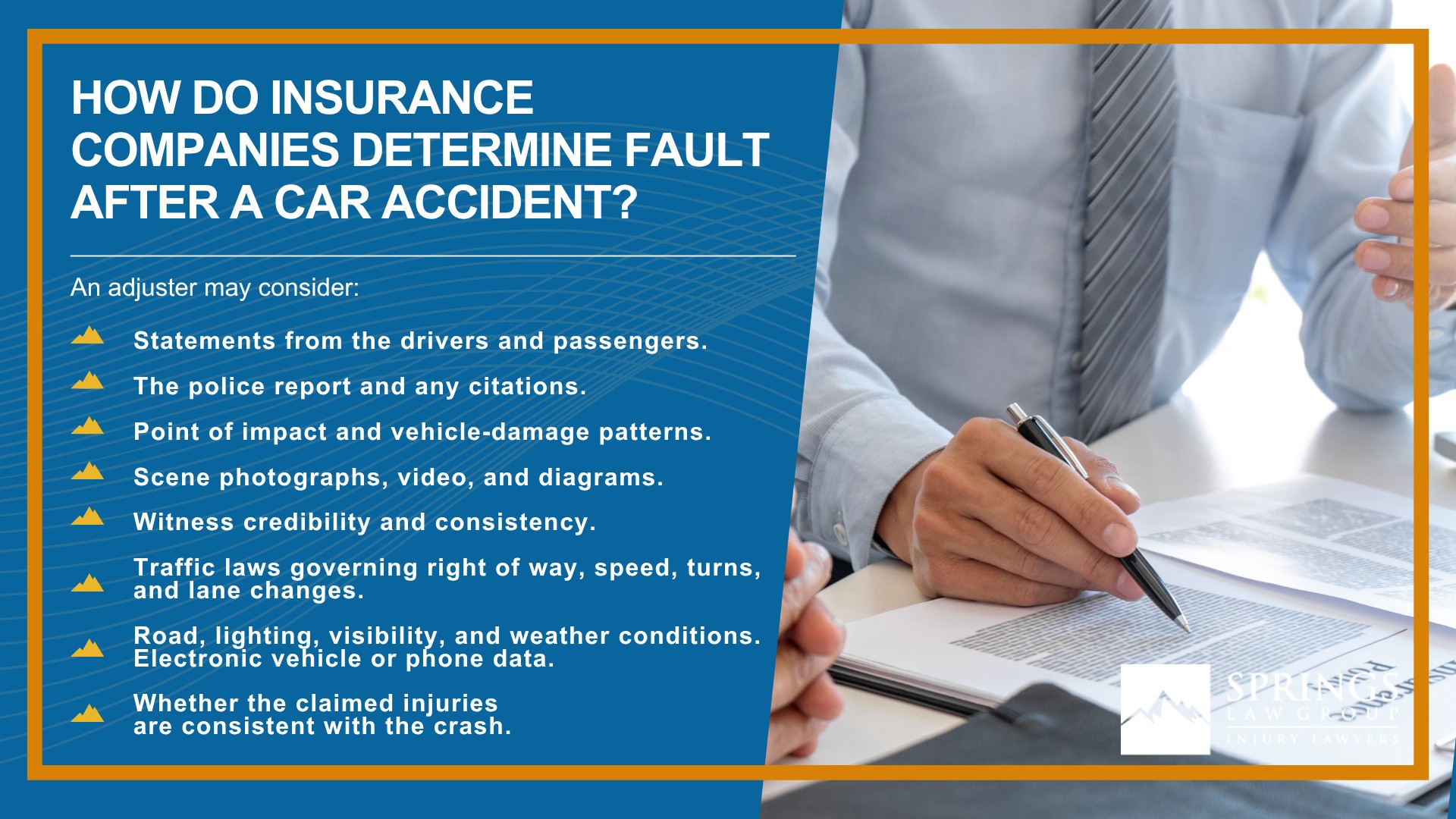 How Is Fault Determined in a Colorado Springs Car Accident; What Must Be Proven in a Colorado Car Accident Claim; What Is Comparative Fault in Colorado; Can More Than One Driver Be at Fault for a Colorado Car Accident; What Evidence Establishes Fault in a Colorado Springs Car Accident; Does a Police Report Decide Who Is at Fault; Does a Traffic Ticket Prove Fault in a Colorado Car Accident; How Do Insurance Companies Determine Fault After a Car Accident