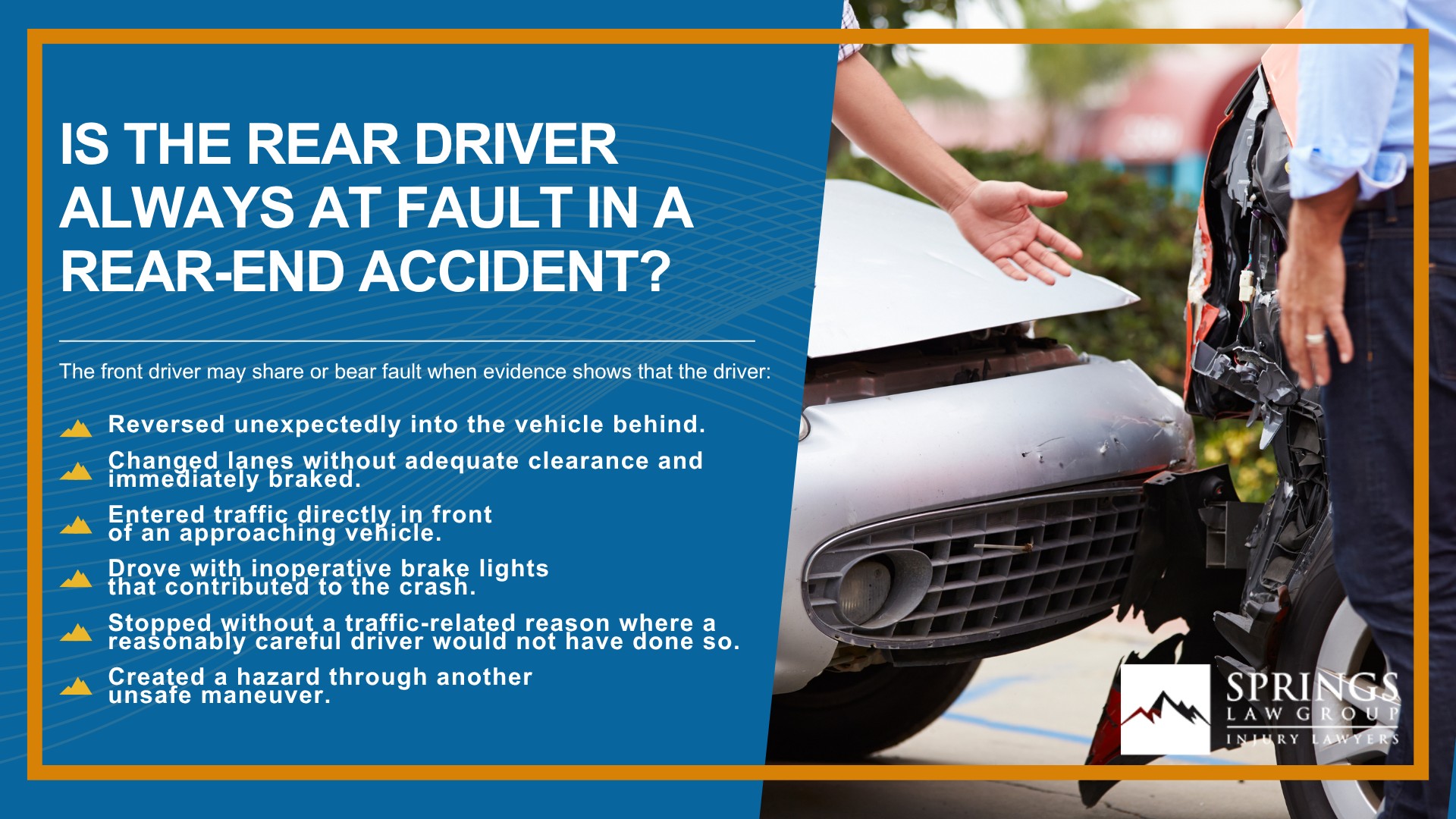 What Are My Rights After a Colorado Springs Rear-End Car Accident; Who Is at Fault in a Rear-End Car Accident in Colorado; Is the Rear Driver Always at Fault in a Rear-End Accident