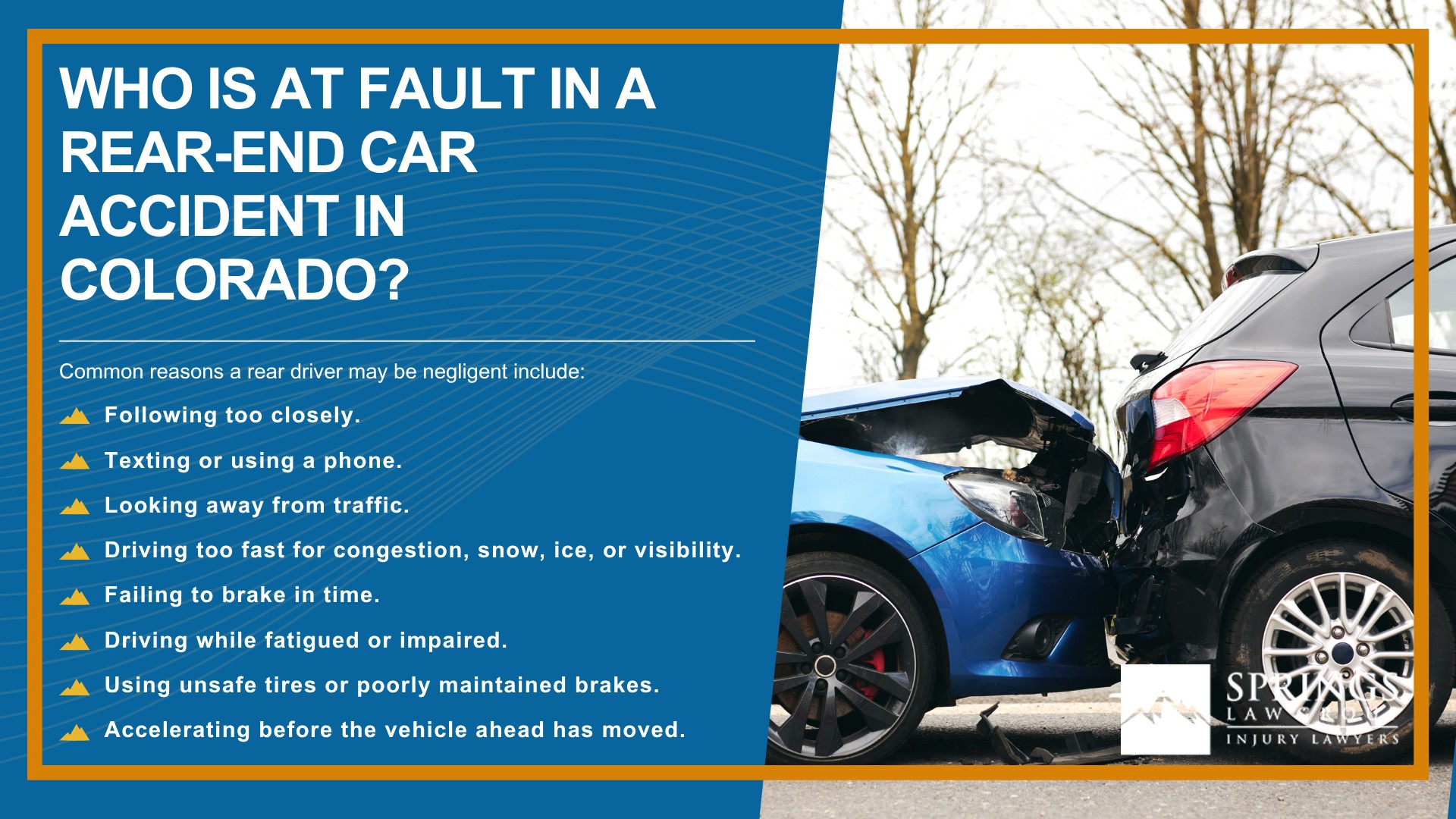 What Are My Rights After a Colorado Springs Rear-End Car Accident; Who Is at Fault in a Rear-End Car Accident in Colorado